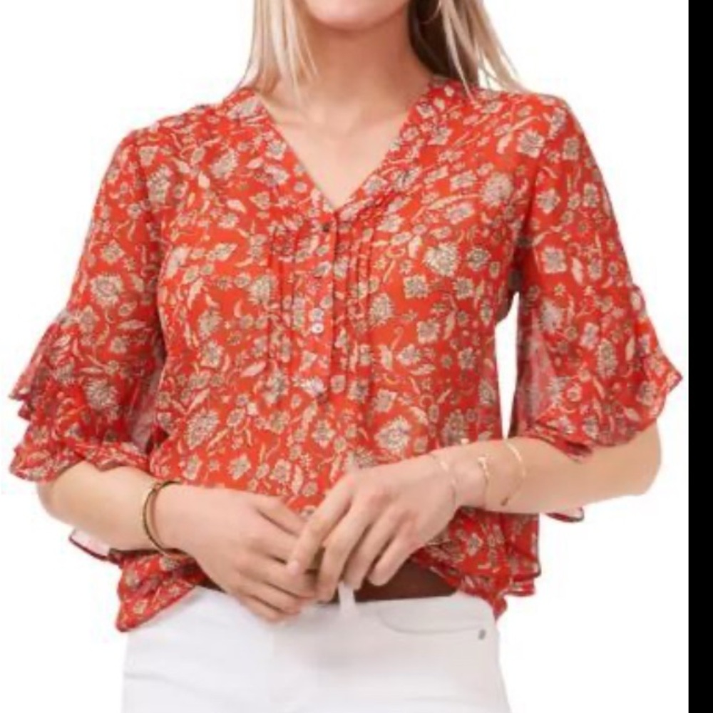 Vince Camuto Red Floral Blouse